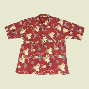 Tommy Bahama Mens Red Floral Magnolia Tencel Rayon Camp Shirt LARGE Short Sleeve